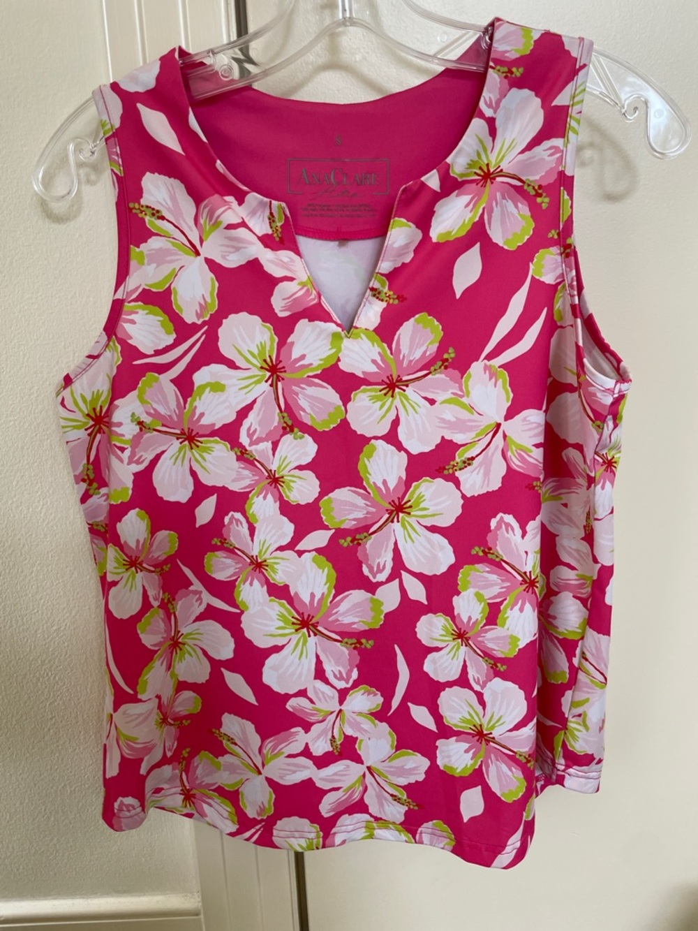 Hot Pink Floral Sleeveless V-Notch Top